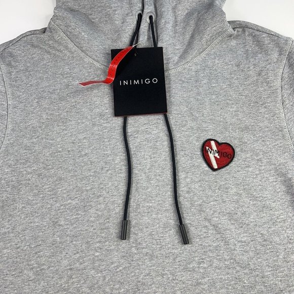 Inimigo Men’s Hoodie Embroidery Grey Sweater Red Heart Logo Supima Cotton M $195 - Picture 3 of 12